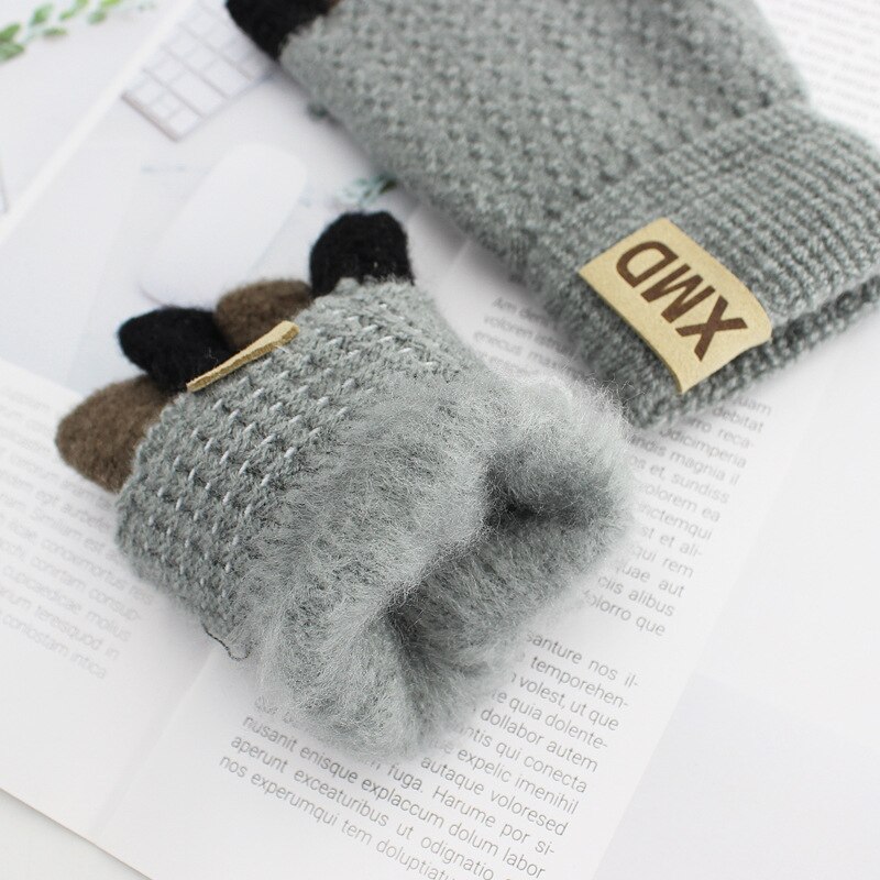 Wool Knitted Half-finger Mittens Men Fingerless Mitt Guantes Men's Warm Winter Thicken Gloves