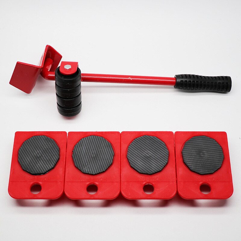 5 In 1 Moving Heavy Object Handling Tool Household Furniture Mobile Device Labor Saving Crowbar Hand Tool Set: Red