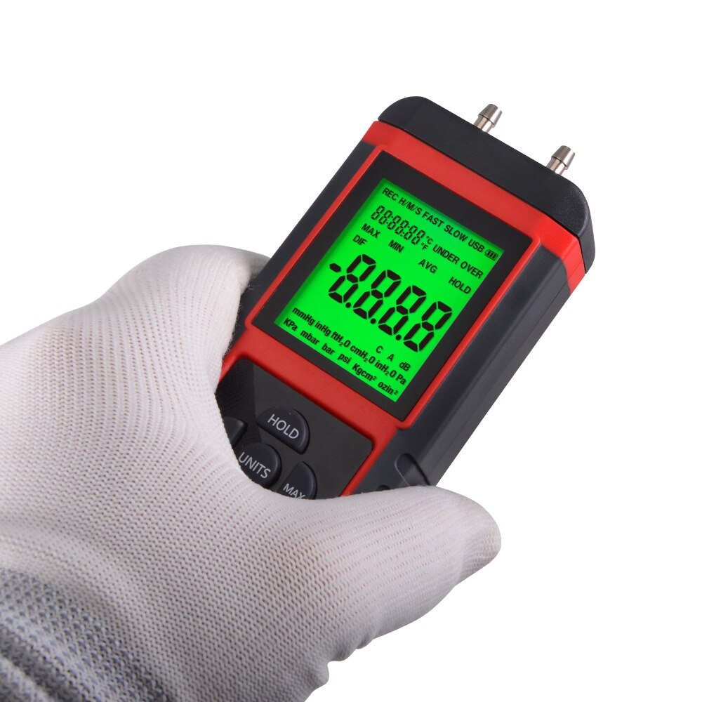 FOSHIO Manometer Digital Handle Differential Air Pressure Gauge Gas Pressure Measurement Instrument Sensor 12Unit