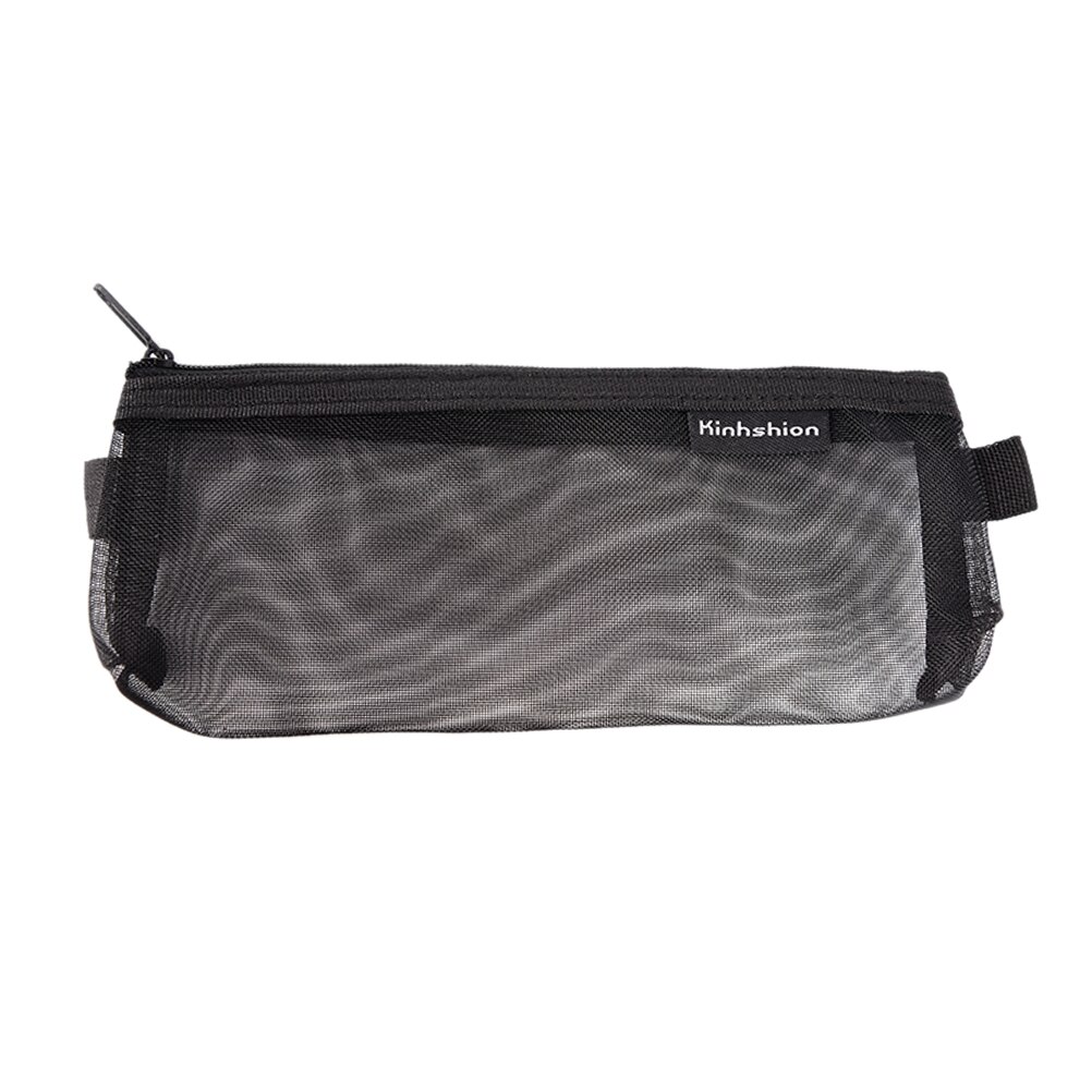 Net Yarn Transparent Pencil Case Lapices Bags Stationery Kit Students Zip File Bag School Supplies: black