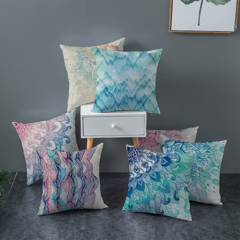 Housse de coussin carrée en velours avec imprimé Mandala, décoration de la maison, style nordique rétro, peau de pêche, taie d'oreiller