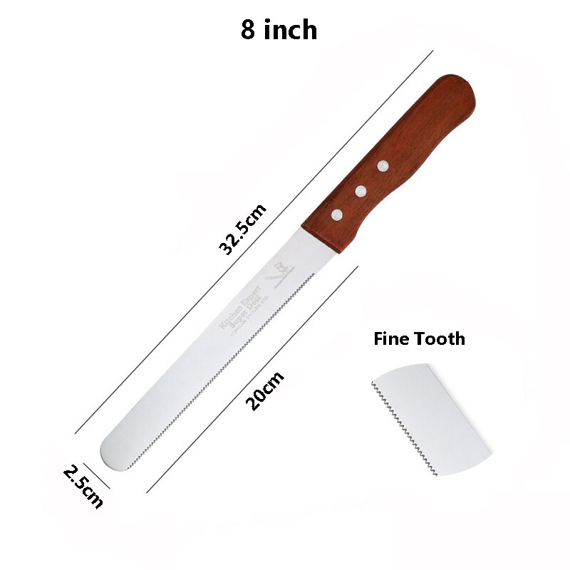 8Inch Stainless Steel Bread Knife Serrated Knife Wooden Handle Fruit Knife Bread Toast Slicer Cake Knife Spatula Baking Tools: Default Title
