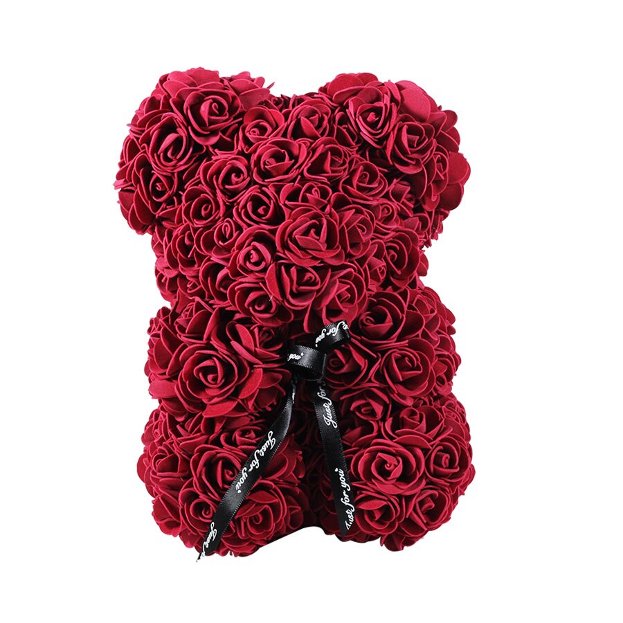 gros pas cher 25cm ours rouge Rose ours en peluche Rose fleur artificielle décoration de noël pour les femmes saint valentin: A0