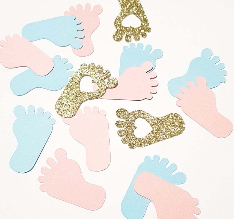 100 st babyfotspår konfetti bordsdekor baby shower första födelsedag pojke flicka fest gynnar dekorationer konfetti kön avslöja