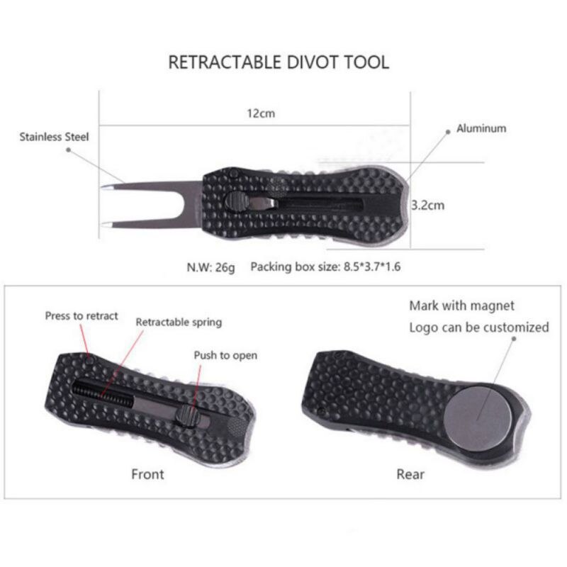Portable Golf Divot Repair Tool Retractable Plastic Stainless Steel Pitch Cleaner Pitchfork Putting Fork Training Supplies Items