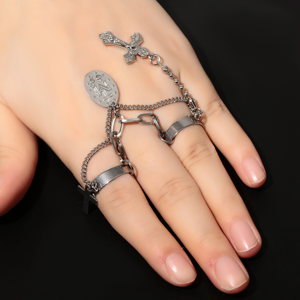 Multi-layer Ketting Punk Cool Rings Verstelbare Vier Open Finger Rings Silver Alloy Vrouwen Hip Pop Draaien Ringen Voor vrouwen Party