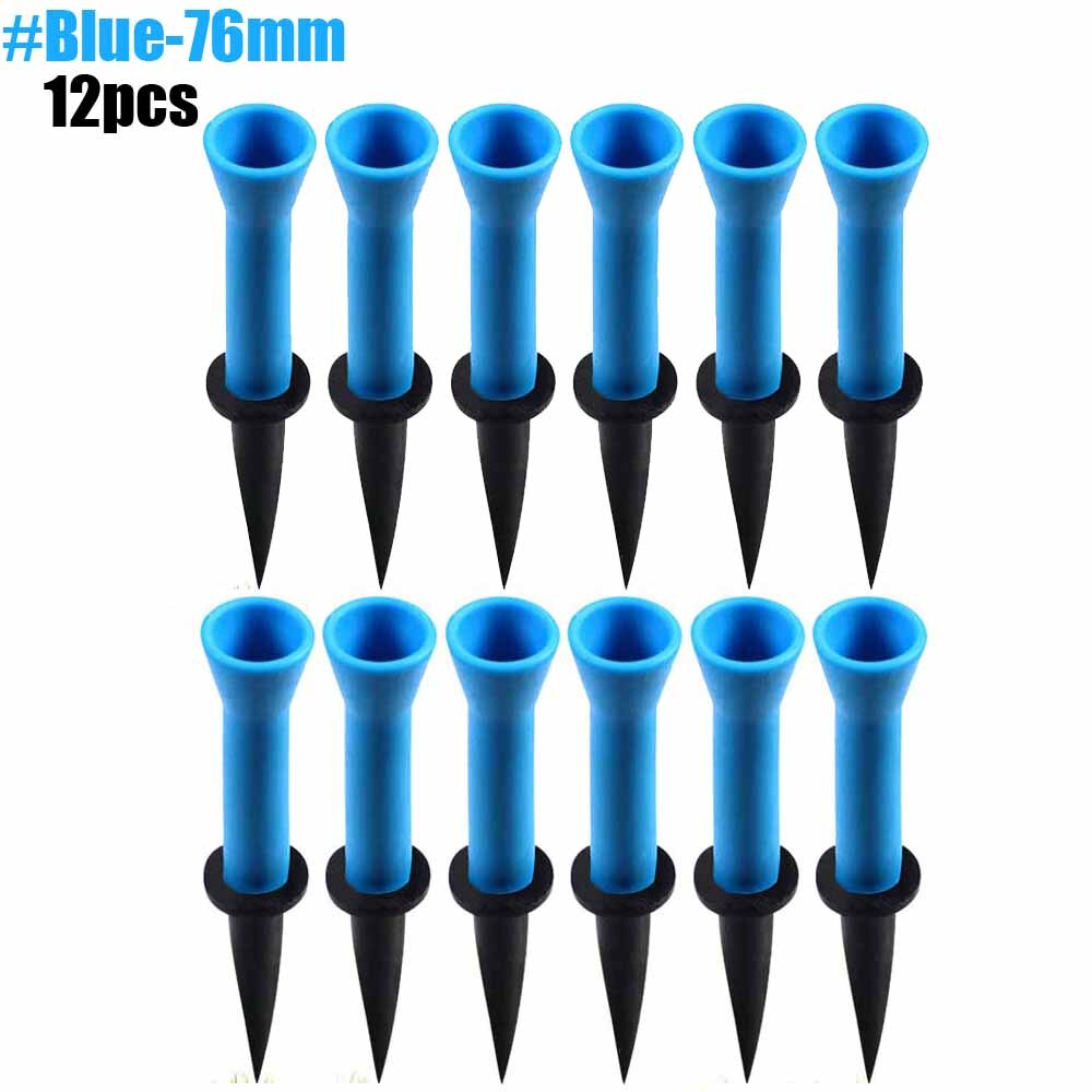 GLOOF 58mm 76mm Plastic Golf tees with Soft Rubber Cushion Top Cover Pack of 12,Almost Unbreakable,Practicing for Golfer: Blue-76mm-12Pcs