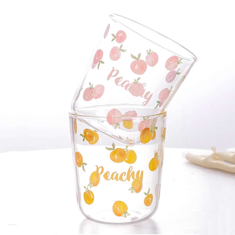 450ml Fruit Printed Glass Cup Transparent Glass Cuffee Mug Flower Tea Juices Milk Cup Breakfast Drinkware Xmas