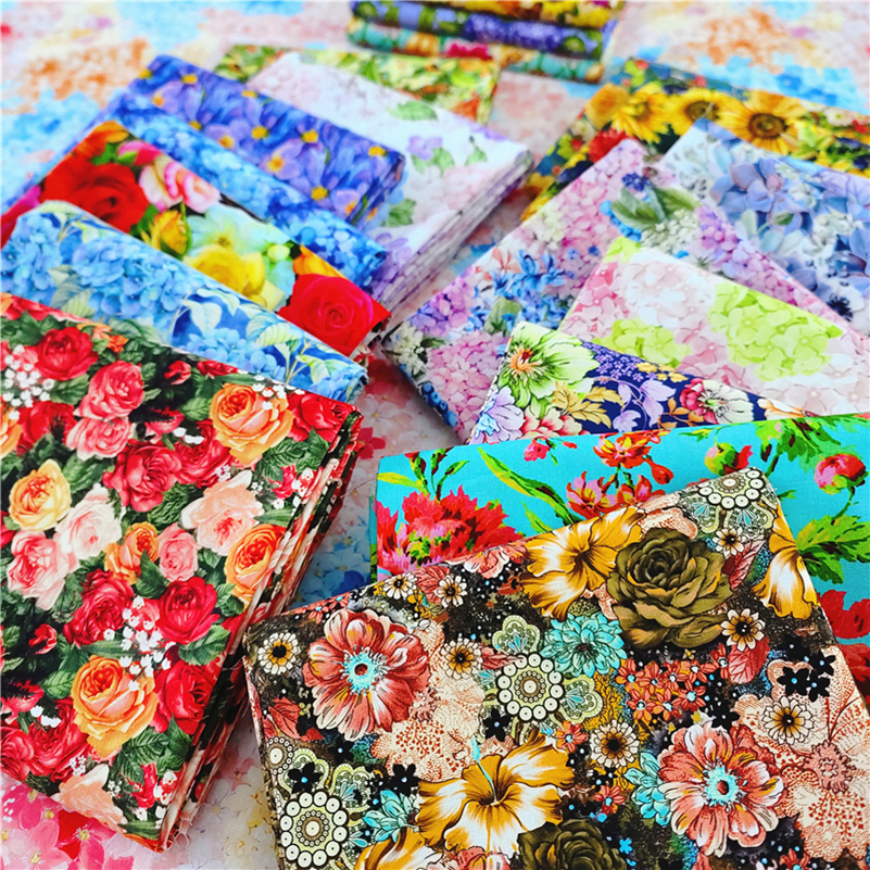 Cotton Fabric European Flower Oil Painting Pastoral for Sewing Clothes Dresses DIY Handmade by half Meter