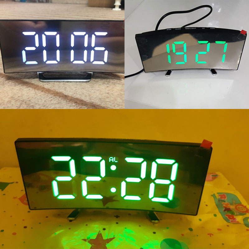 Alarm Clock Digital Large Curved Screen LED Mirror Clock Snooze Function USB Charging Suitable for Living Room Bedroom