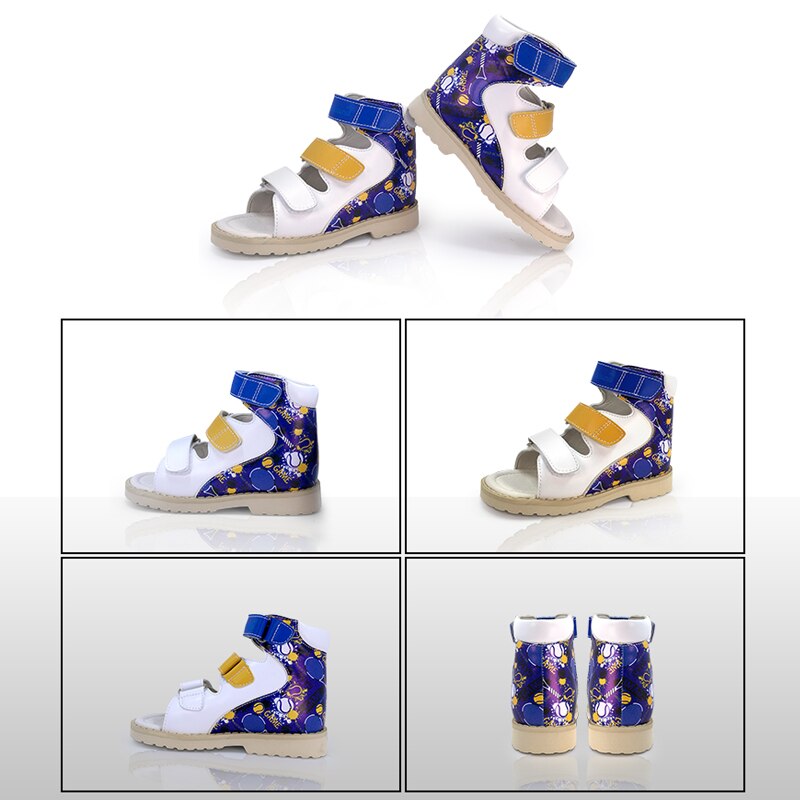 Ortoluckland Kids Princess Shoes for Boys Leather Sandals Children Orthopedic Shoes Printed Graffiti Summer School Sandals