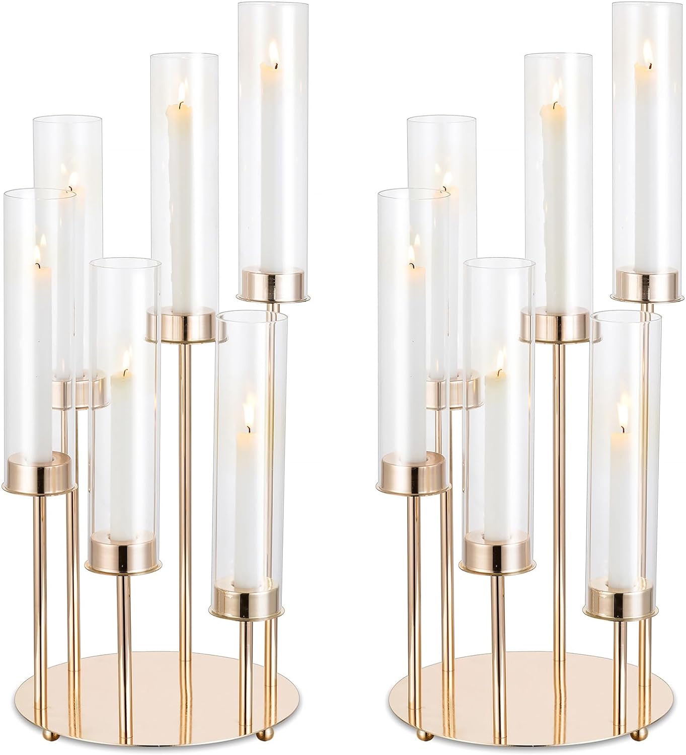 Candelabro de Metal dorado de 6 brazos para centro de mesa de boda, candelabros grandes, soporte cónico para mesa de boda al aire libre