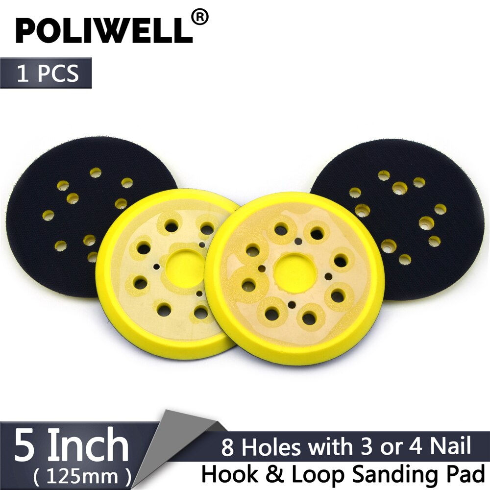 Poliwell 5 tommer 125mm 8 hull 3 4 spiker støtte pad bøyle & amp; løkkeslipeputer for slipeskiveholder kraftsliper polerverktøy