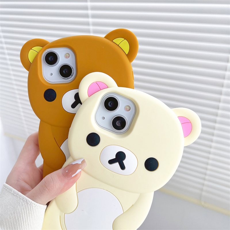 Coque de téléphone ours Rilakkuma, dessin animé 3D mignon, en Silicone souple, pour iPhone 16 promax 15 14 13 12 11 Pro Max Xs XR 6 7 8 Plus SE
