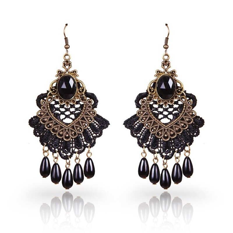YiYaoFa-Conjunto de joyería exagerada hecha a mano, joyería gótica, collar y pendientes de encaje negro, accesorios para mujer, joyería de FYS-01