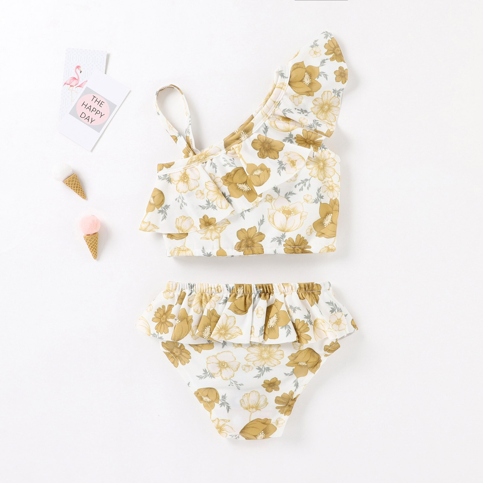 Badpak Bikini Peuter Meisjes Beachwear Sport Backless Floral Ruffle 6M-3T Badmode Hoge Taille Een Schouder Baden pak Set