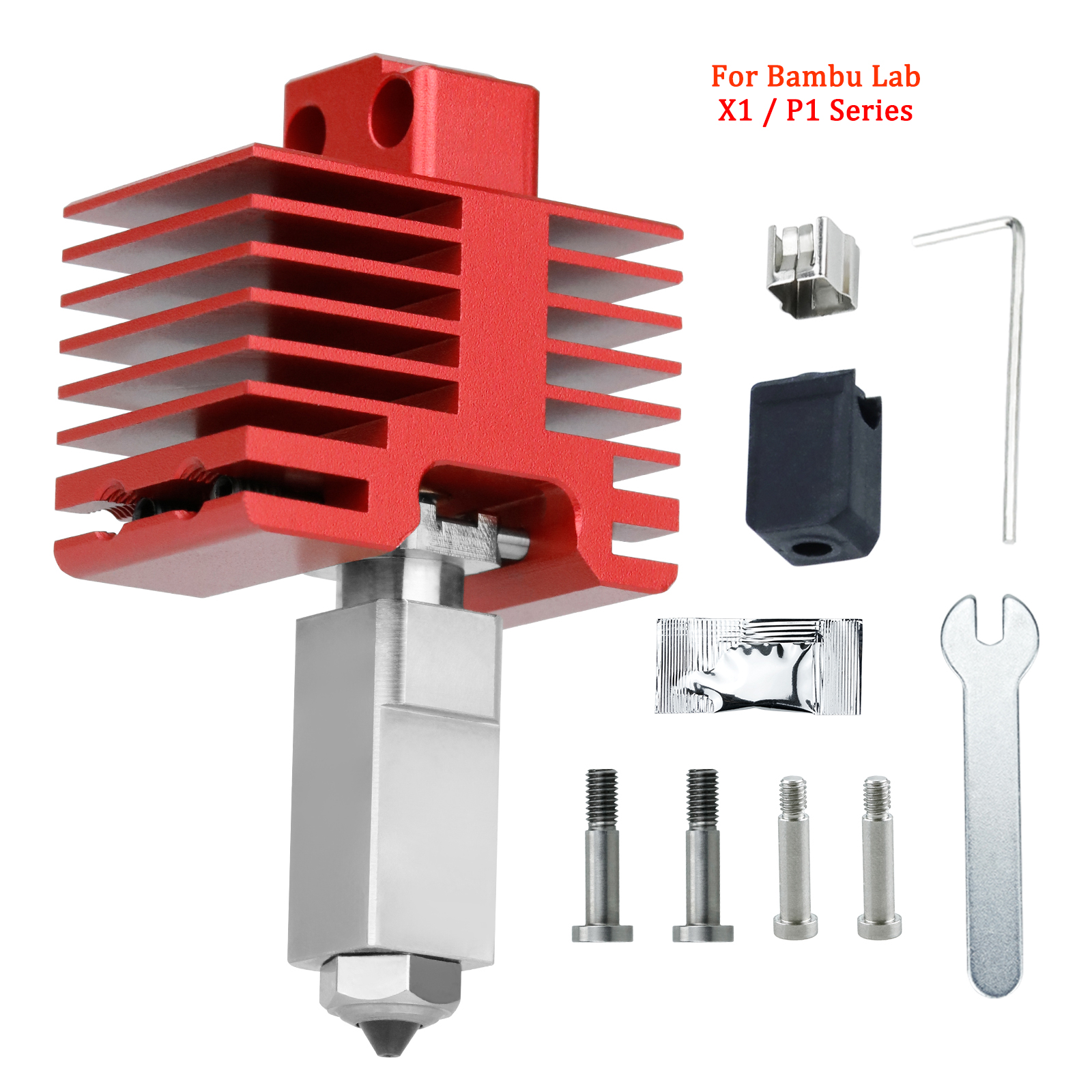 Nuovo aggiornamento TZ4.0 Hotend per BambuLab P1S, P1P, X1, X1C, X1E Ugello in acciaio temprato monopezzo caldo fine kit Accessori per stampante 3D: Rosso