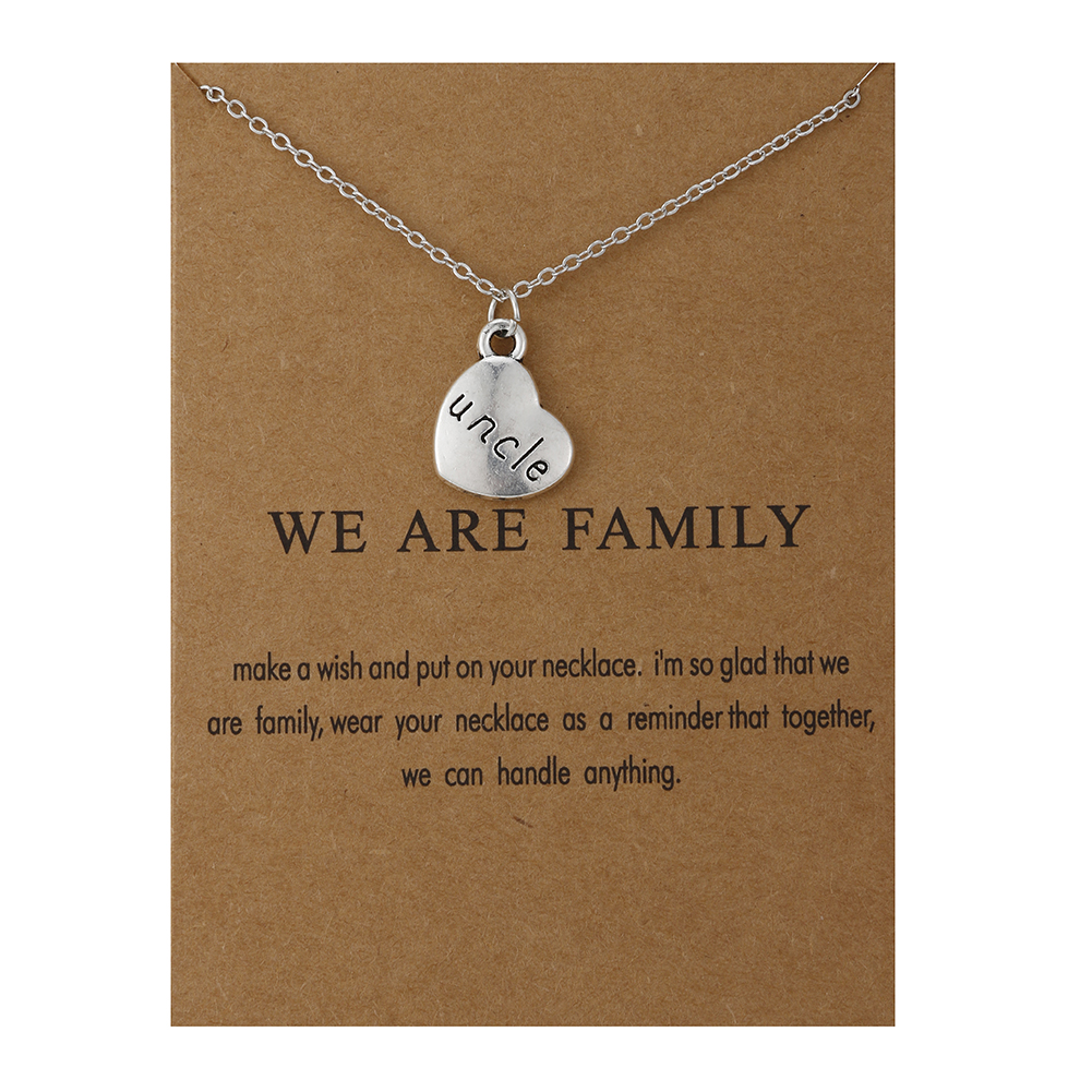 Heart Love We Are Family Tree Dad Mom Sister Members Alloy Pendant Necklace Jewelry: gold card uncle