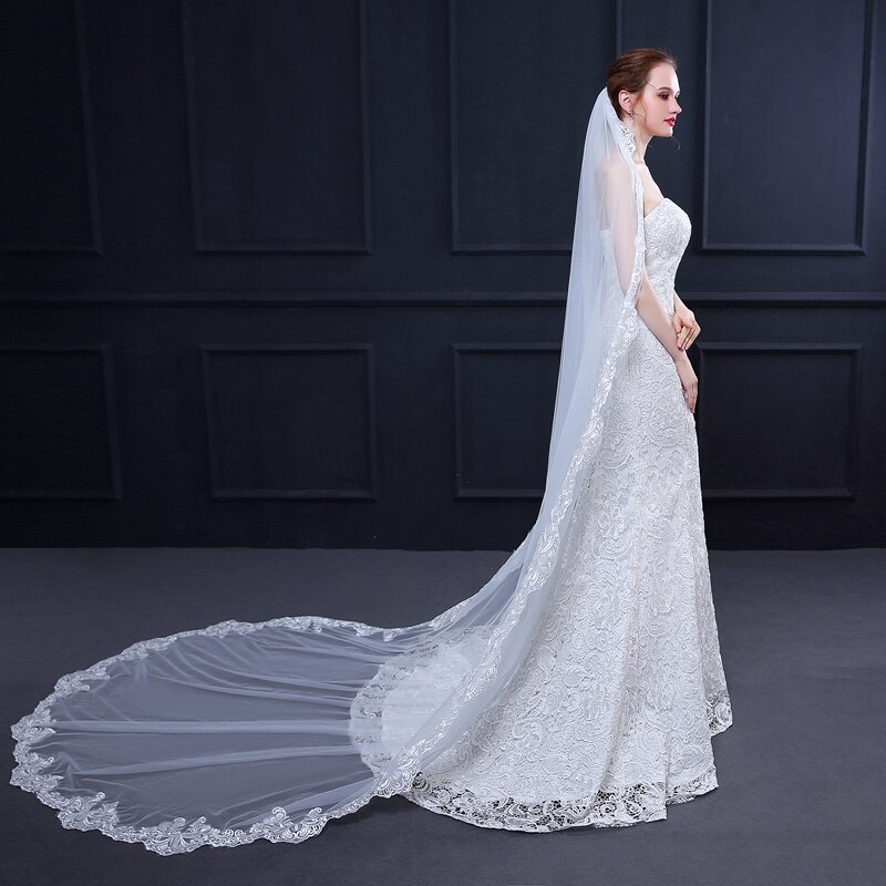 3 Meter Wedding veil with comb Long Lace Edge Bridal Veil with Comb Wedding Accessories Bride Mantilla Wedding Veil