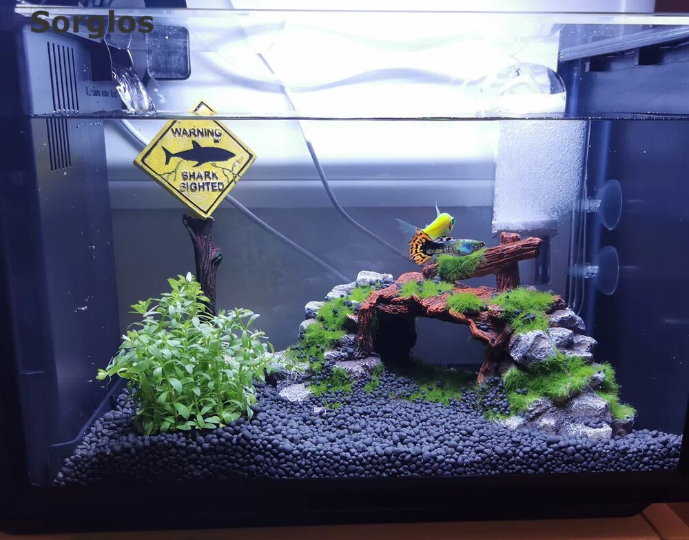 Harpiks haj advarselstavle kranium advarselsskilt sunken rock kunstig akvarium akvarium dekoration ornament håndværk boligindretning