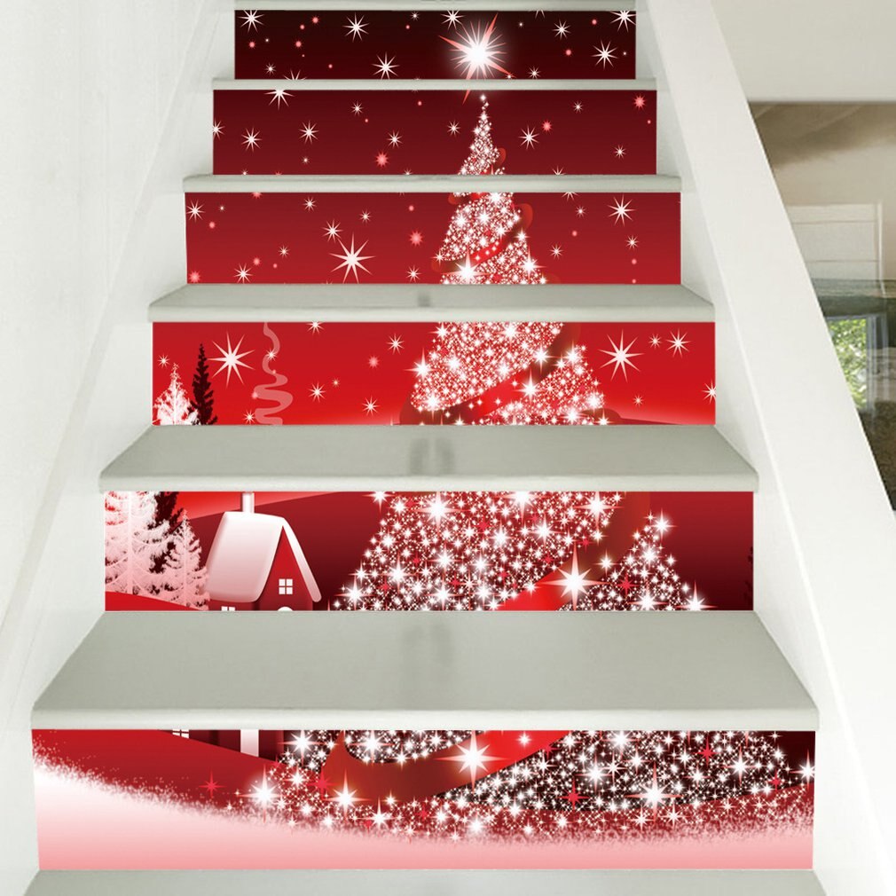 6pcs Modern Christmas snowflake staircase decoration stickers Waterproof oil-proof self-adhensive material