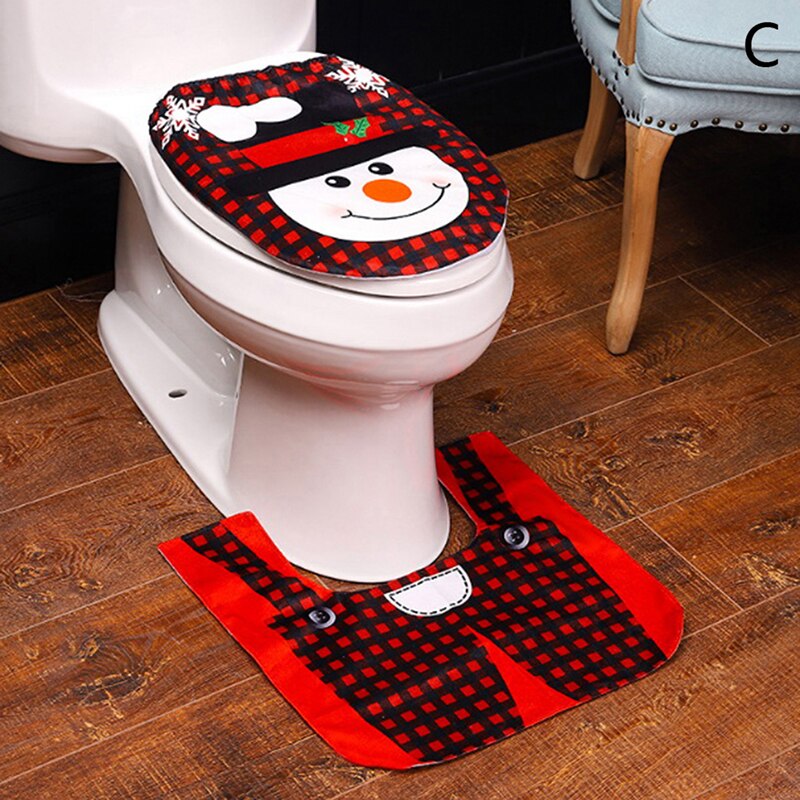 2 stk / sæt jul xmas dekoration santa toilet sædeovertræk tæppe badeværelse indretning fodpude sædeovertræk: C