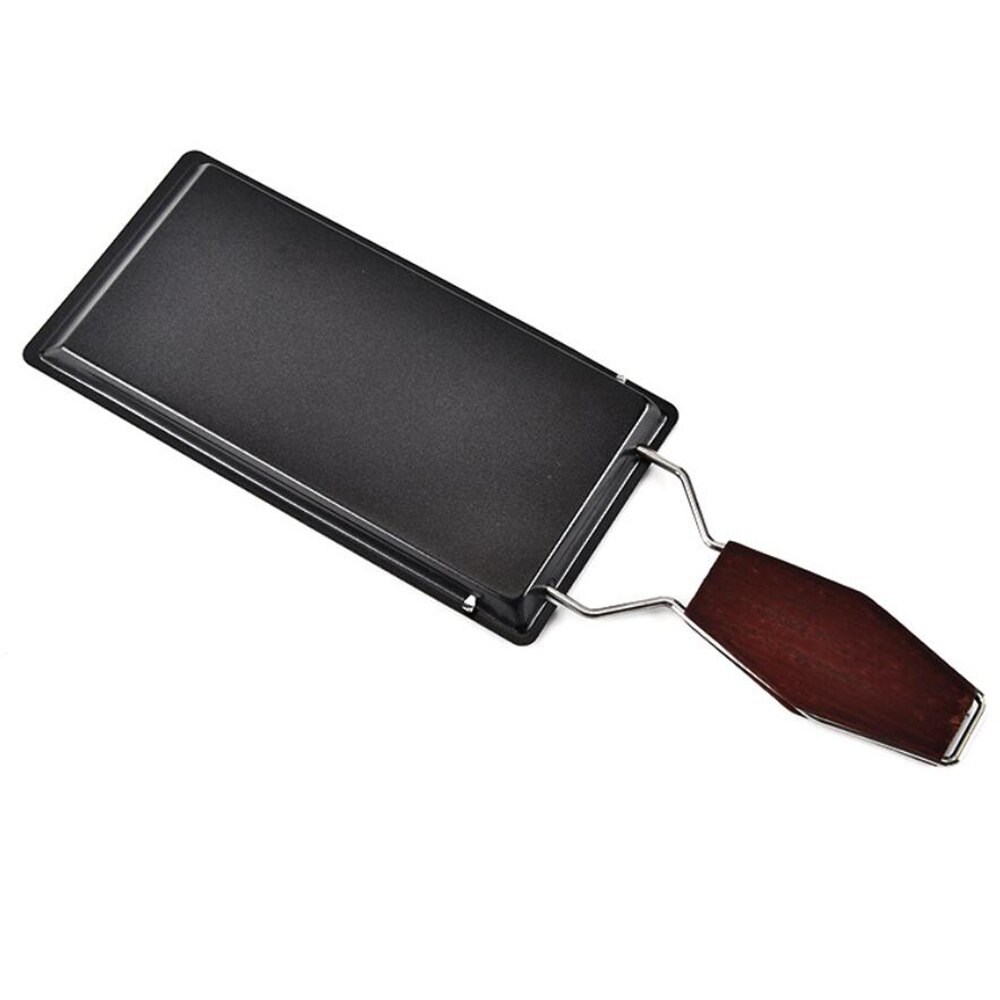 1 sett jern-metall ikke-pinne ost raclette grillplate med massivt trehåndtak rektangulært bakeware kjøkkenapparat 10370e