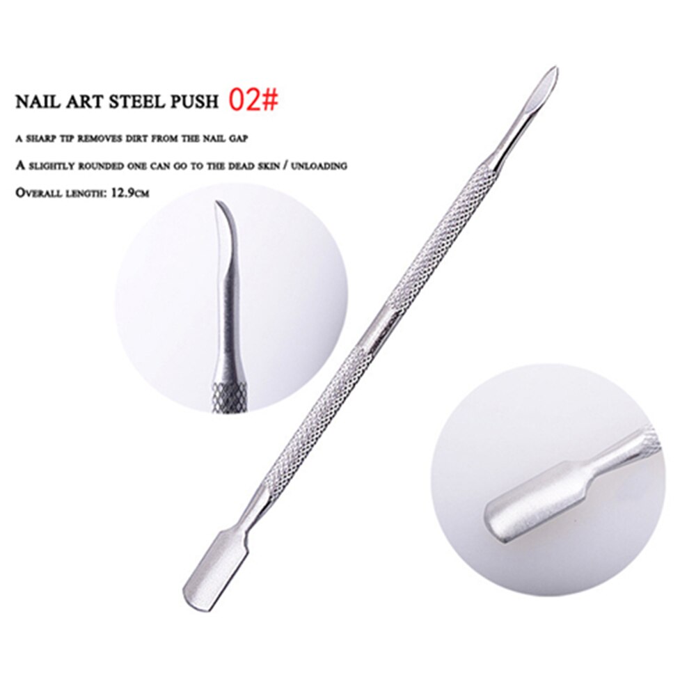 Ferramentas de cuidados com as unhas dupla terminou cortador de cutícula empurrador cutícula de aço inoxidável pele morta limpar manicure ferramentas: 02