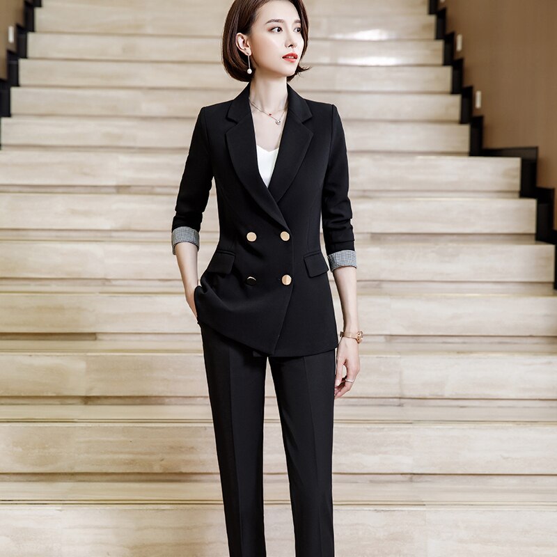 Lenshin Double boutonnage contraste manches Blazer en vrac haute-rue décontracté Style veste bureau dame manteau usure