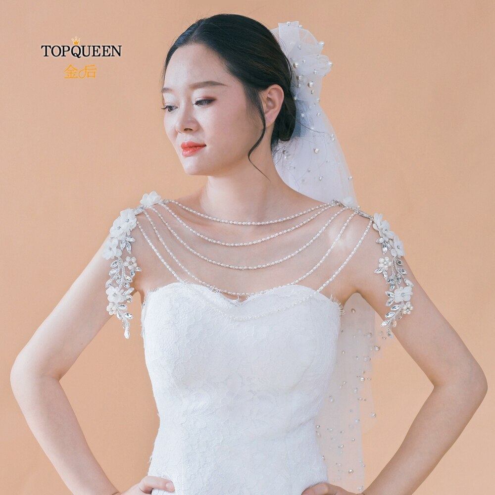 TOPQUEEN G10 Crystal Bling Beaded Bridal Wraps Beading Lace Wedding Shawl Jacket Bolero Wrap Bride Coat Cape Boleros Party Shrug: G05