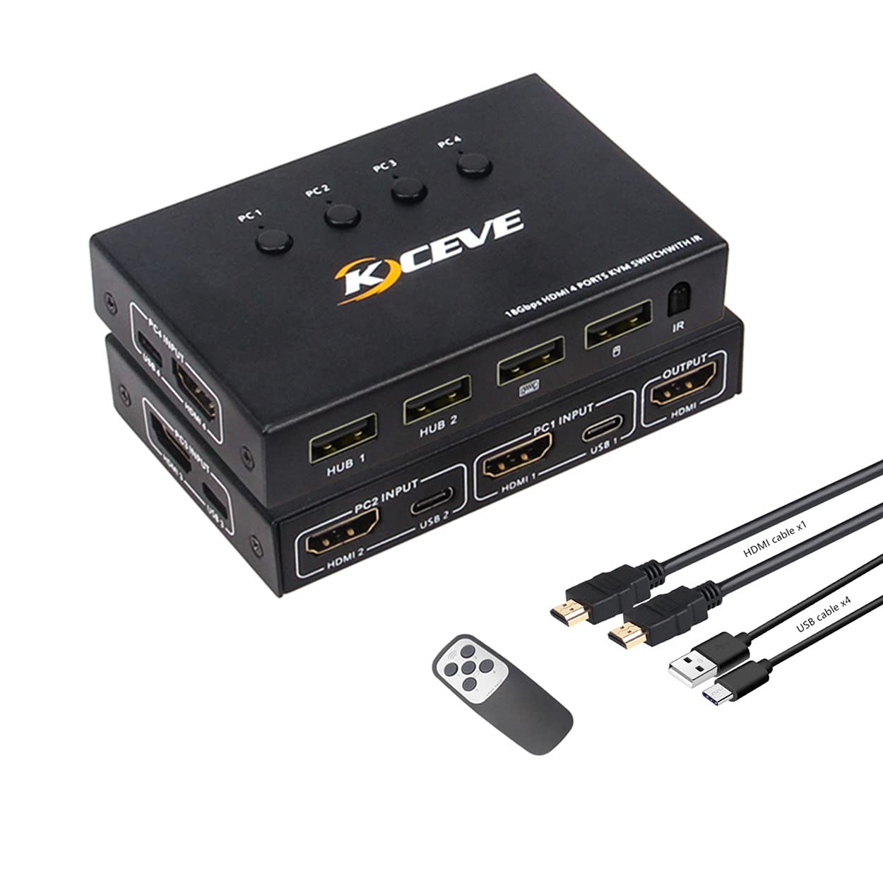 KVM Switch HDMI-Compatible 4 Port Box 4K@60Hz USB for 4 Computers Share Keyboard Mouse Printer and one HD Monitor