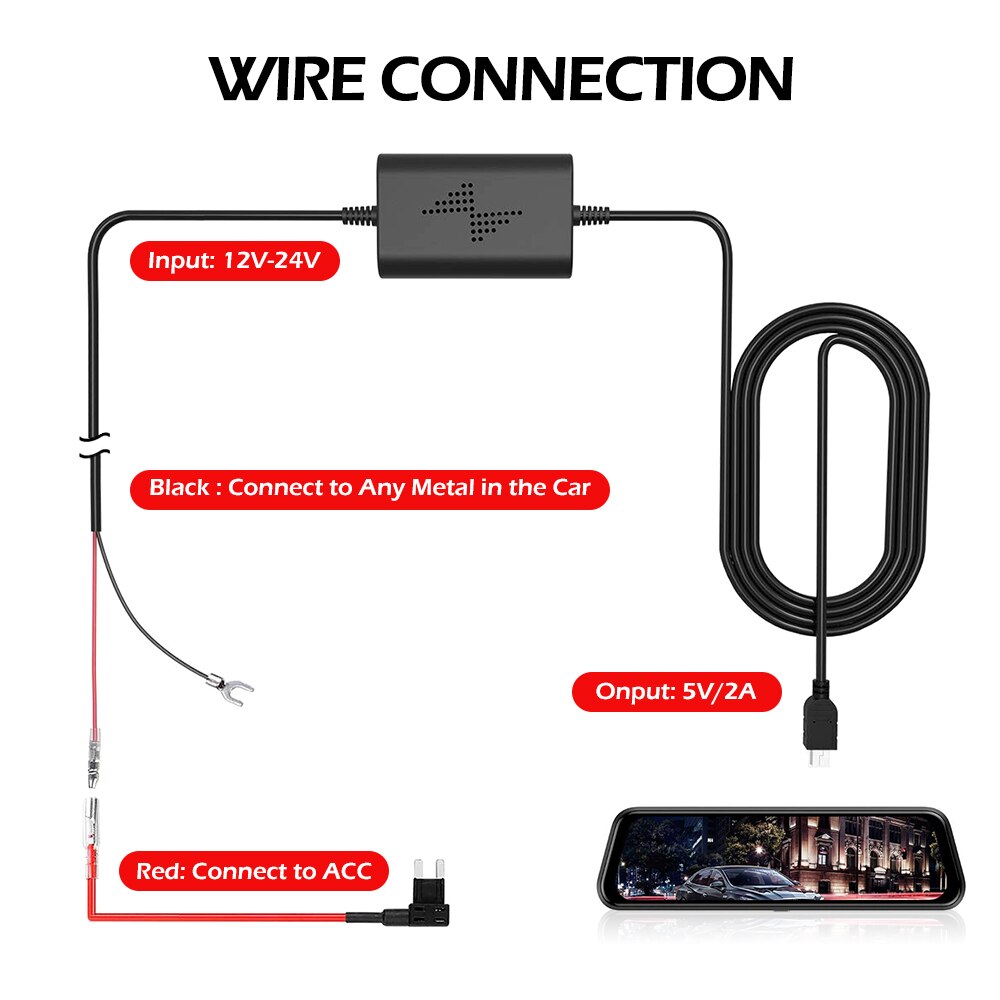 Hard Wire Mini Micro USB DC Charger Power Kit for Car Dash Camera DVR Car Dash Cam Camera 112 212 312G 312GW 412 512GW 612 DUO