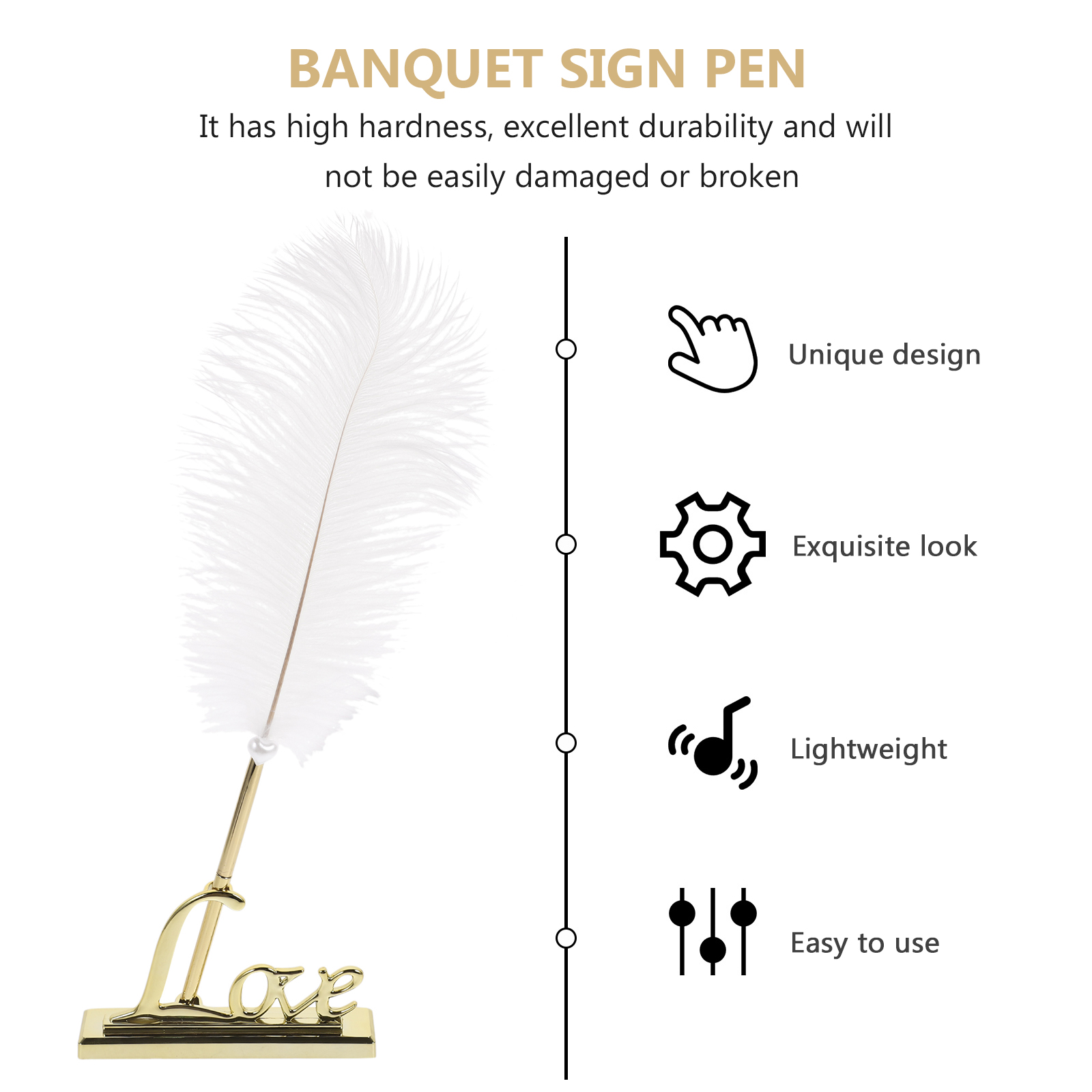 Signeringspenna med guldpläterad metallkärlekshållare för bröllopsgästbok, möten, kontorsevenemang, bordsdekoration