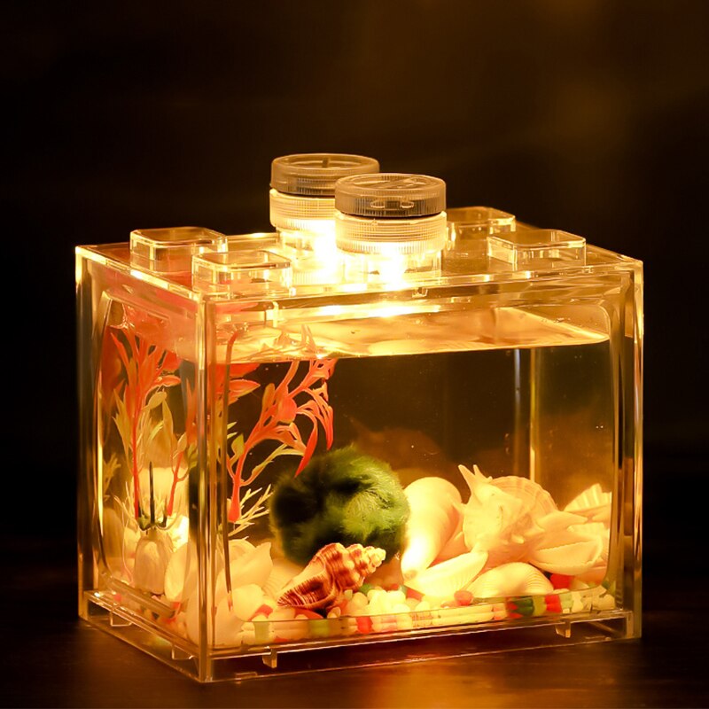 Desktop Aquarium Fish Tank Turtle Tank Office Mini Betta Aquatic Plant Ornamental Fish Tank With Lamp Aquarium Supplies
