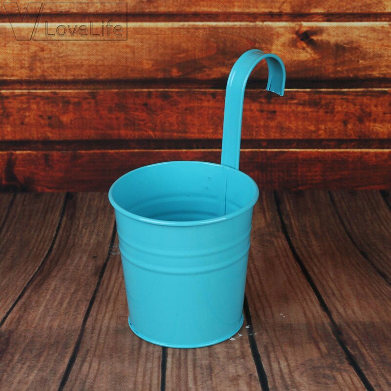 Macetas colgantes de pared para jardín y balcón, cubo de Metal, soporte para flores, 10 colores: blue / 5pcs