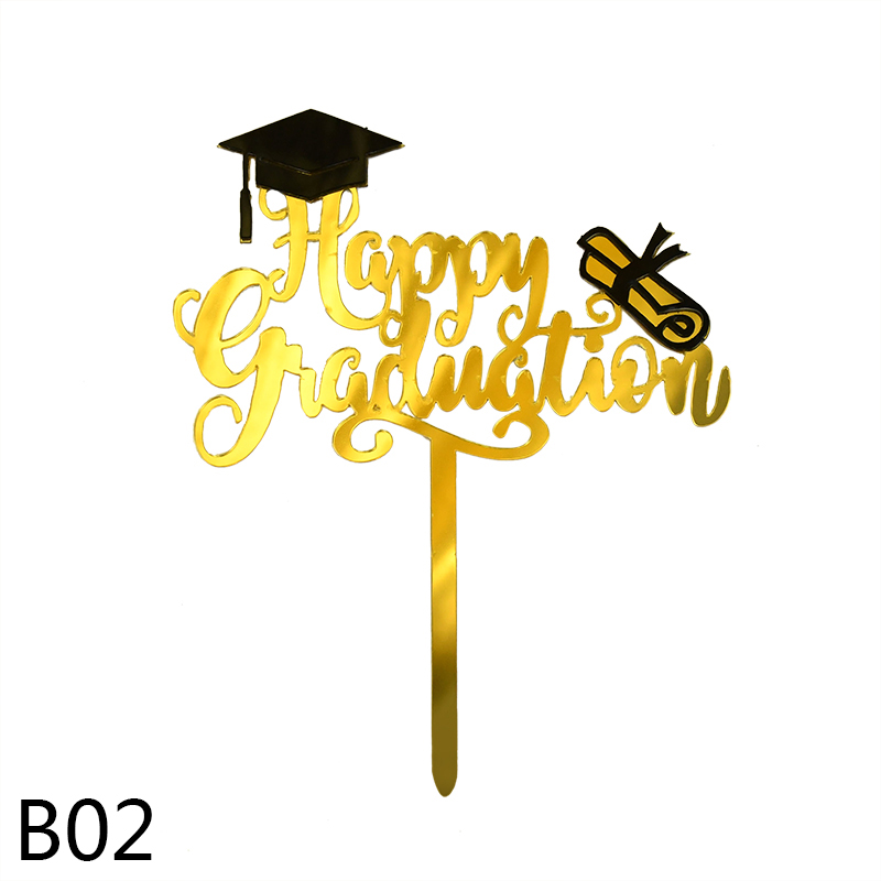 3/6Pcs Happy Graduation Cake Topper Gold Acryl Cake Decor Voor Felicitatie Grad Party Graduation Decoraties 2022: B02 / 3Pcs