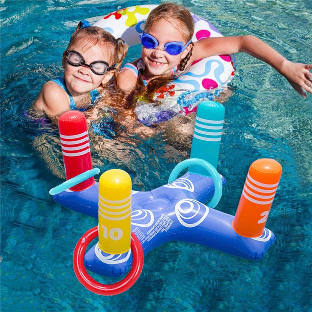 Inflatable Pool Toy Set Ring Swimming Pool Floating Toss Game with 4 Rings Summer Water Toss Game for Adults Kids Family party