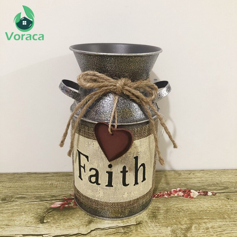 1pc shabby chic metall järn rustik vas mjölkburk heminredning europa stilar järn vas blomma för vas dekoration hem järn vas: Tro