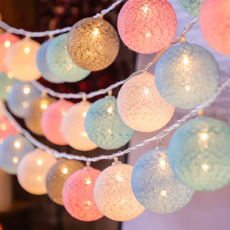 Guirnalda de luces LED de 20 bolas de algodón, decoración navideña para el hogar, dormitorio, luces Led de colores de 4cm, decoración para de boda y vacaciones