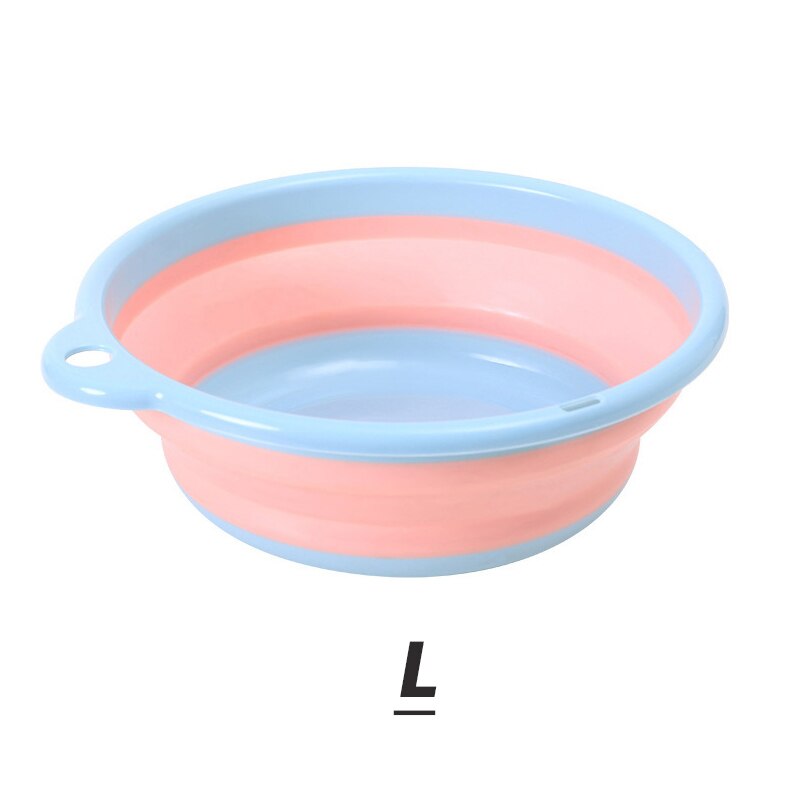 Foldable Washbasin Portable Plastic Basin For Outdoor Travel Multi-functional Vegetable Washing Basin Laundry Tub For Bathroom: Pink blue-L