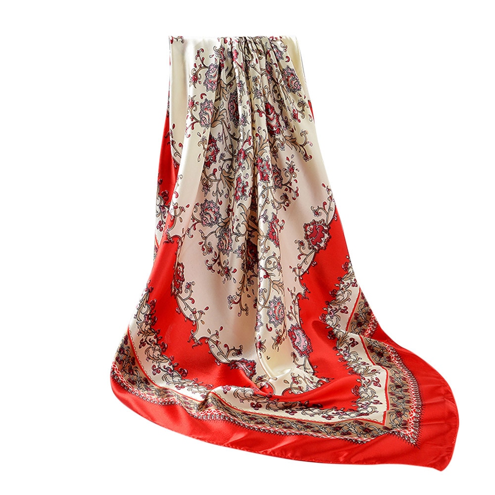 Flowers Ladies Silk Scarf Abstract Painted Floral Pattern Scarves Shawls For Women Rose Square Bandana