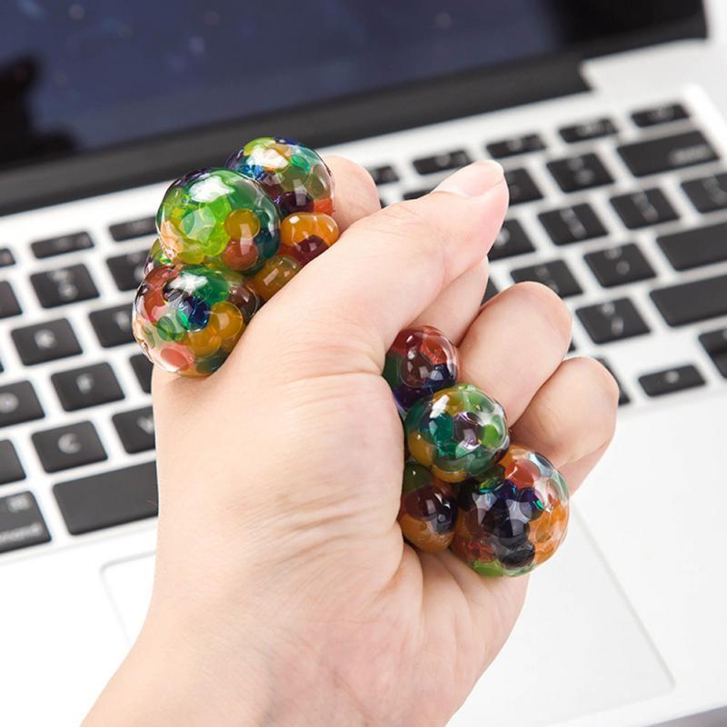 Squeeze Beans To Relieve Pressure Toy Keychain Jewelry Vent Decompression Hand Pinch Mesh Colored Grape Ball