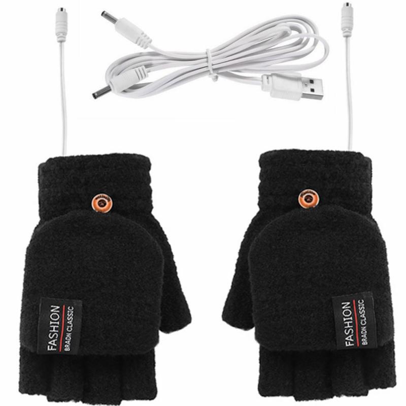 USB Clamshell Handschuhe USB Warme doppelseitige Heizung halb-Finger Handschuhe Radfahren Angeln Camping & Wandern Winter Halten warme: Schwarz