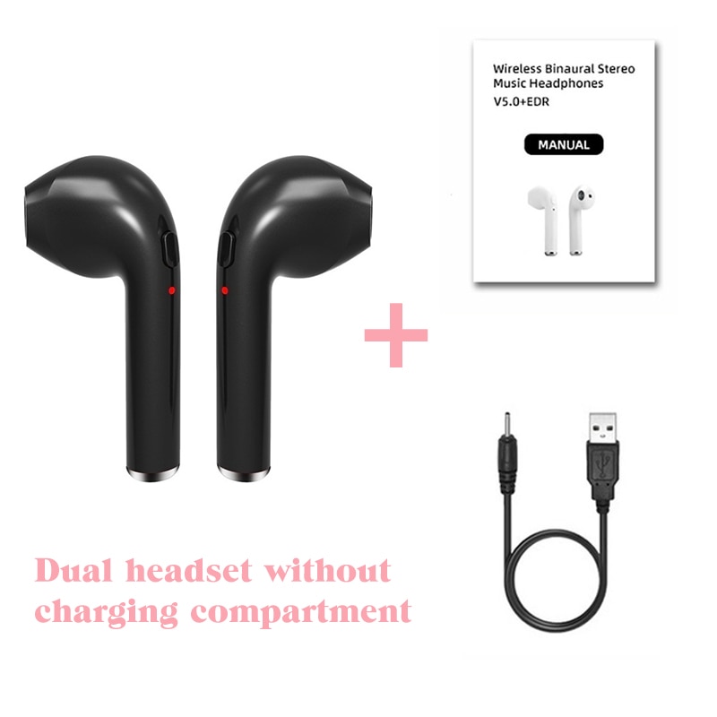 I7s Tws Draadloze Hoofdtelefoon Bluetooth Oortelefoon Met Microfoon Opladen Doos Oortelefoon Sport Headset Opladen Box Voor Iphone: Black two earbuds