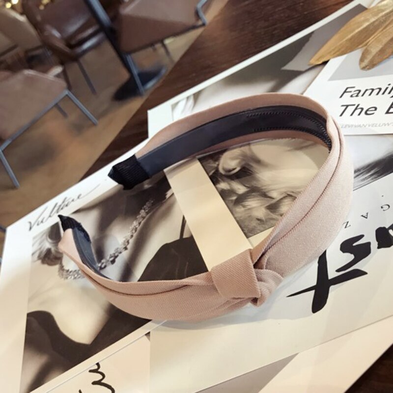 Effen Kleur Knoop Hoofdbanden Voor Vrouwen Eenvoudige Stof Meisjes Haarband Vrouwen Haaraccessoires Brede Zijde Haarband: Khaki