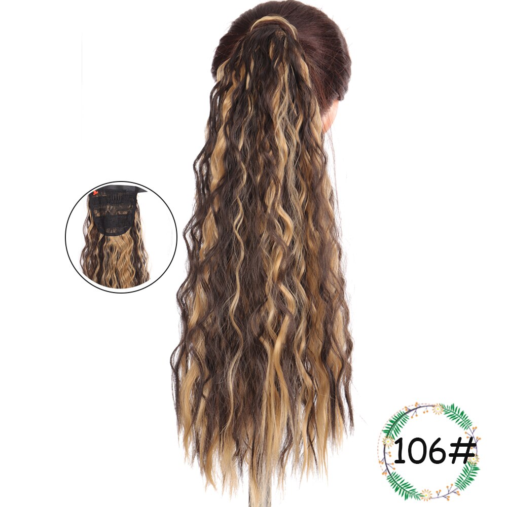 Weilai extensions syntetisk wrap on clip hestehaler majs bølget hestehale hårstykke ombre brun rød falsk hår lang hestehale paryk: M022-106