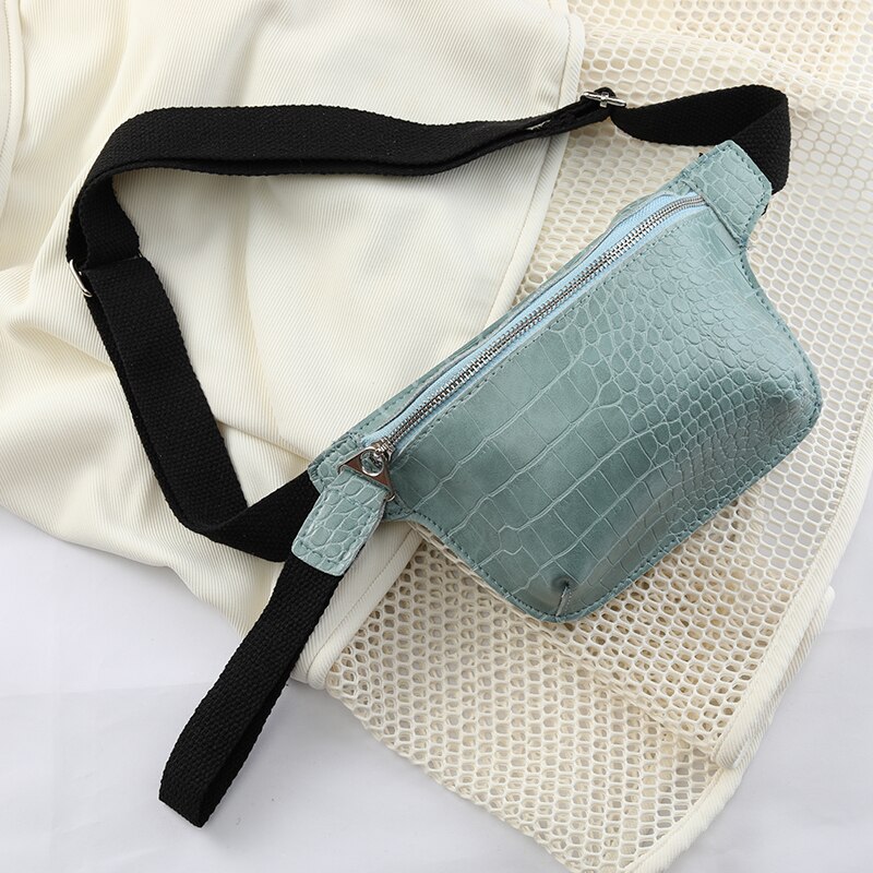 Crowdale taljepakke dametaske krokodille multifarvet bæltetaske clutch kvindelig pu læder fanny pack brysttaske: Himmelblå