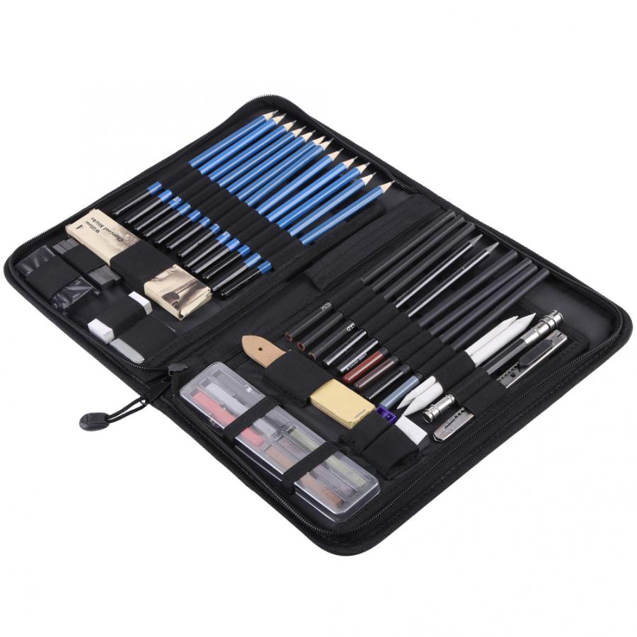 48PCS/Set Sketching Drawing Writing Pencils Kit with Carry Bag Art Painting Tool Set Student Black