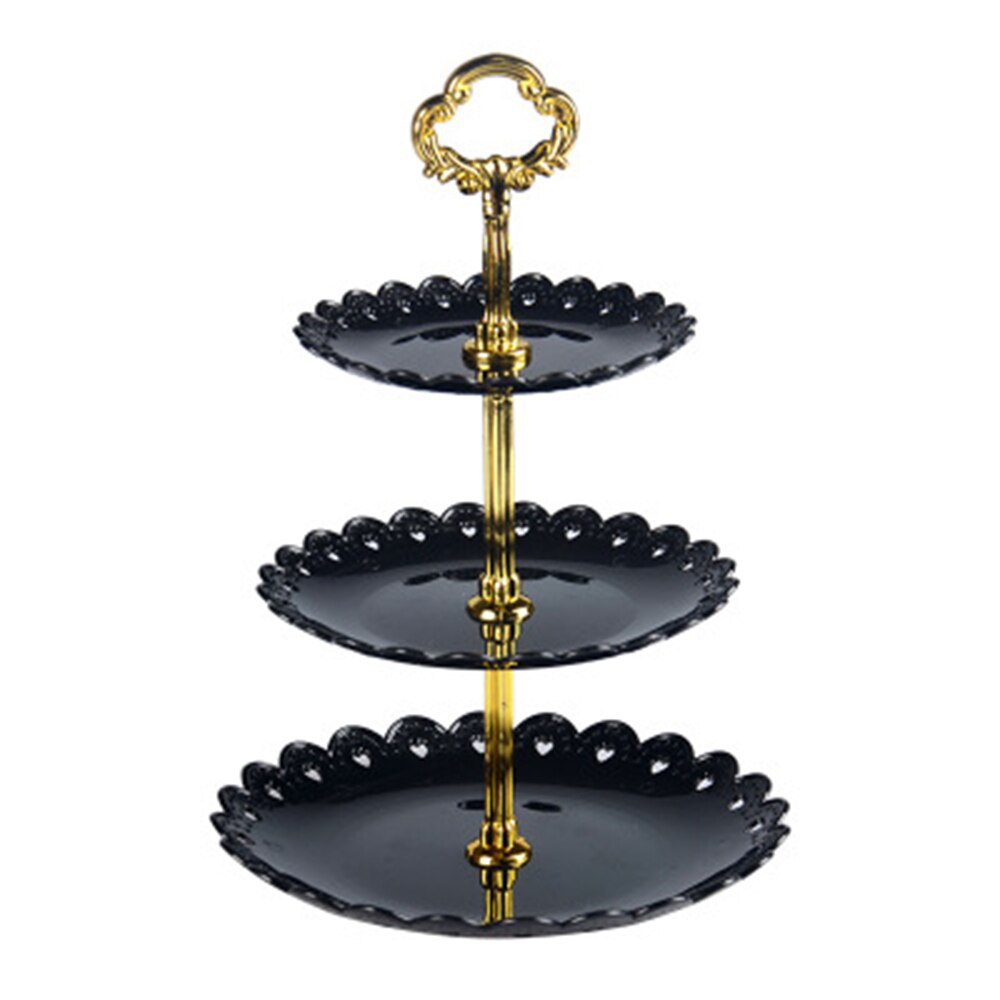 Afneembare Cake Stand Party Bruiloft Europese Stijl Keuken Home Decor Gebak 3-Tier Cupcake Fruitschaal Serveren Dessert Houder: black