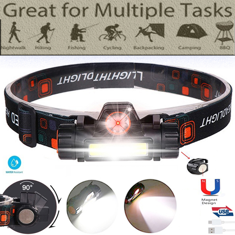 2 ledet kolbe hodelykt bil inspeksjonslys ledet hodelykt hode lommelykt usb oppladbar hodelykt usb magnet arbeidslys hodelykt